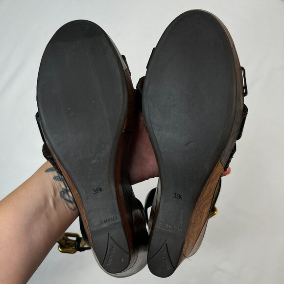 Prada Patchwork Wedges Retro Leather Wood Cork Y2K Boho Platform Heel Black 39.5 - Picture 7 of 16